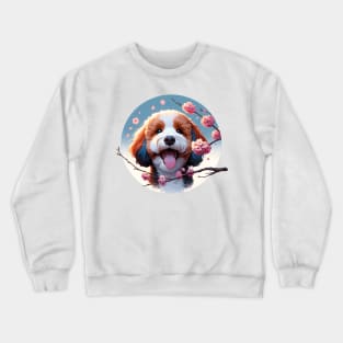 Mini Bernedoodle Welcomes Spring With Cherry Blossoms Crewneck Sweatshirt